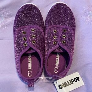 Purple glitter slip on sneakers
